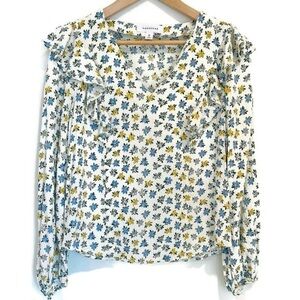 Liberty Floral Long Sleeve Textured Ruffle‎ Top - Size Small